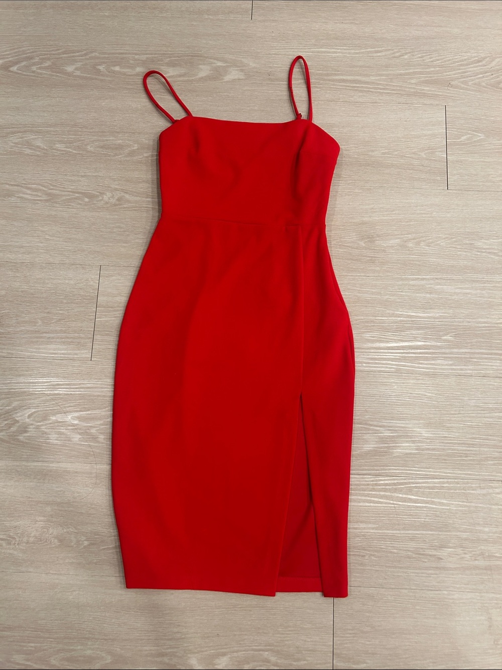 Express Red Spaghetti Strap Midi Dress with Side Slit